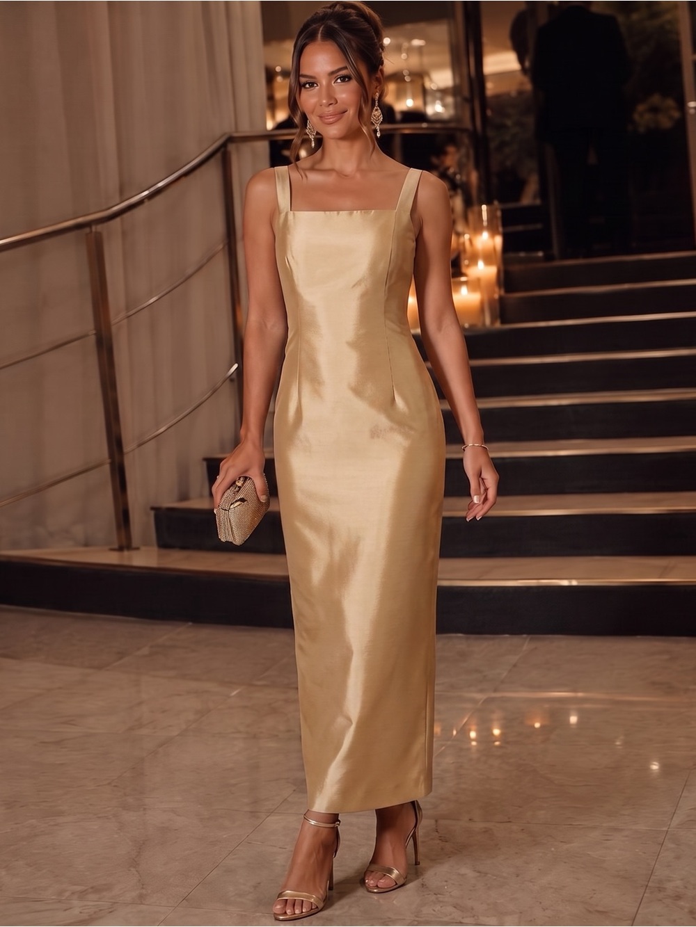 VINTAGE CACHET Gold Maxi Sheath Dress